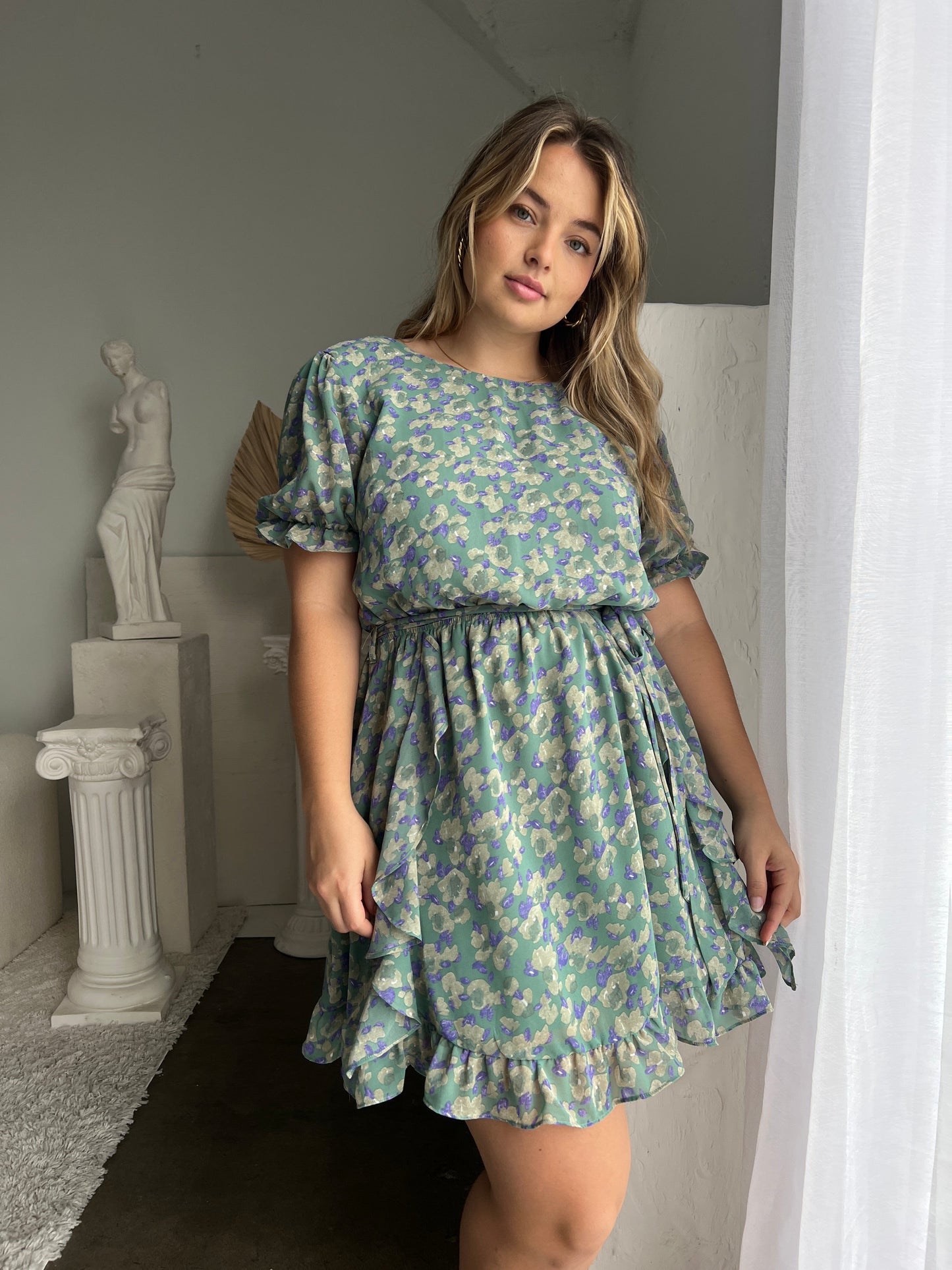Plus Size Floral Ruffle Trim Dress