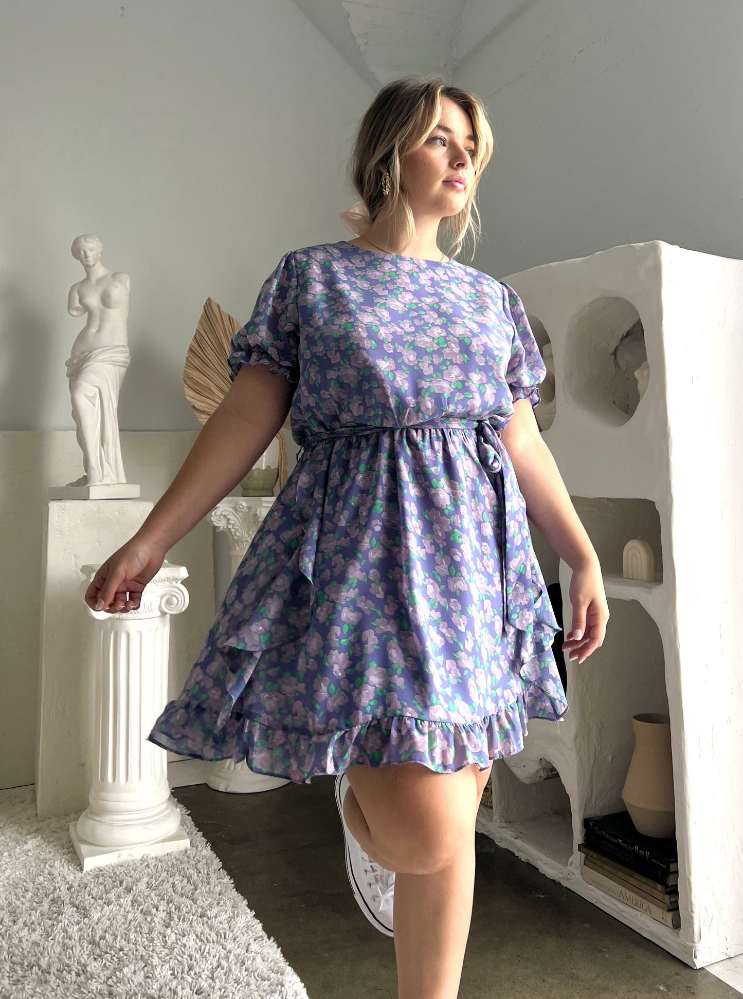Plus Size Floral Ruffle Trim Dress