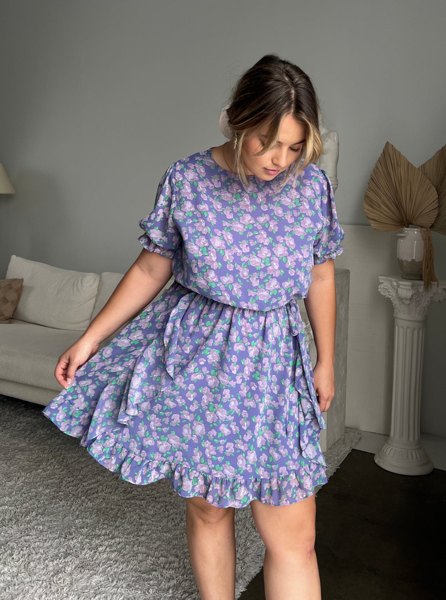 Plus Size Floral Ruffle Trim Dress